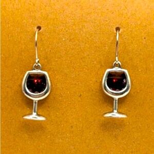 Silpada sterling Silver 22x11mm Red Glass with CZ Crystal 13mm wire Ears!